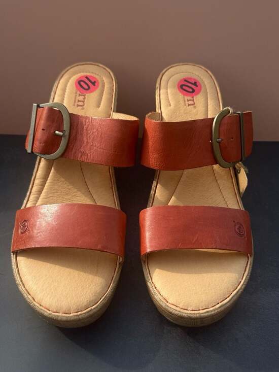 Born Shoes - Born Brown Leather Two Strap Wedge Platform Sandals Size 10 NWT